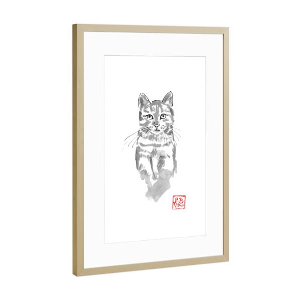 Poster mit Rahmen Gold "Cat in the tree watch" artboxONE - Tiere,Schwarzweiß - Cat,Nope,Sumie,Japan