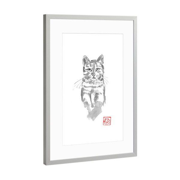 Poster mit Rahmen Silber "Cat in the tree watch" artboxONE - Tiere,Schwarzweiß - Cat,Nope,Sumie,Japan