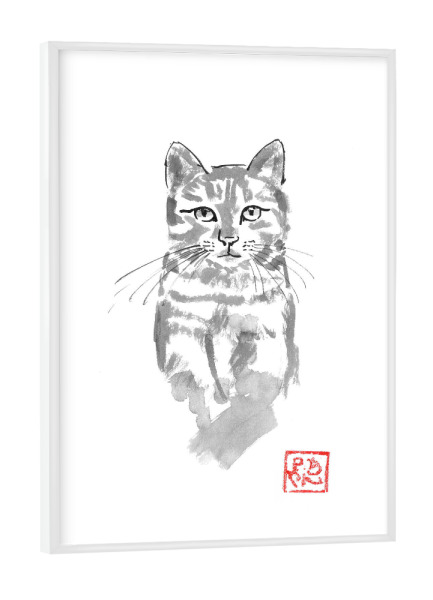 Poster mit weißem Rahmen "Cat in the tree watch" artboxONE - Tiere,Schwarzweiß - Cat,Nope,Sumie,Japan