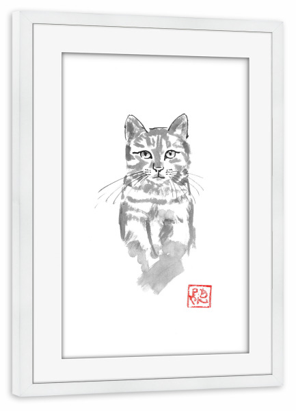 Poster mit Rahmen weiß "Cat in the tree watch" artboxONE - Tiere,Schwarzweiß - Cat,Nope,Sumie,Japan