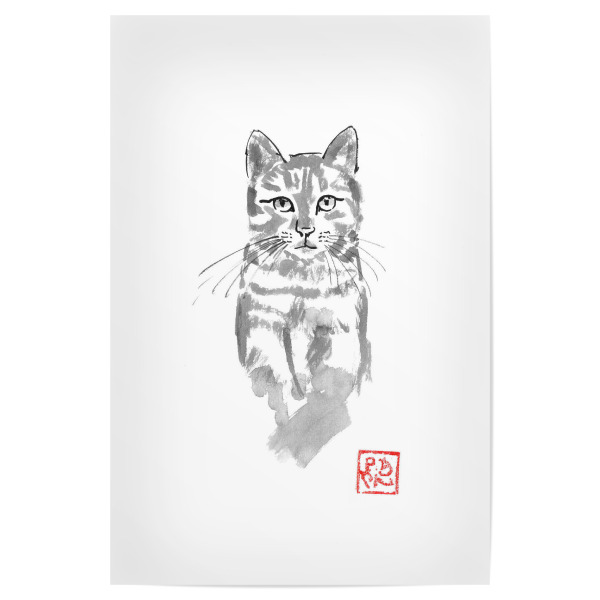 Poster 30x20 cm "Cat in the tree watch" artboxONE - Tiere,Schwarzweiß - Cat,Nope,Sumie,Japan