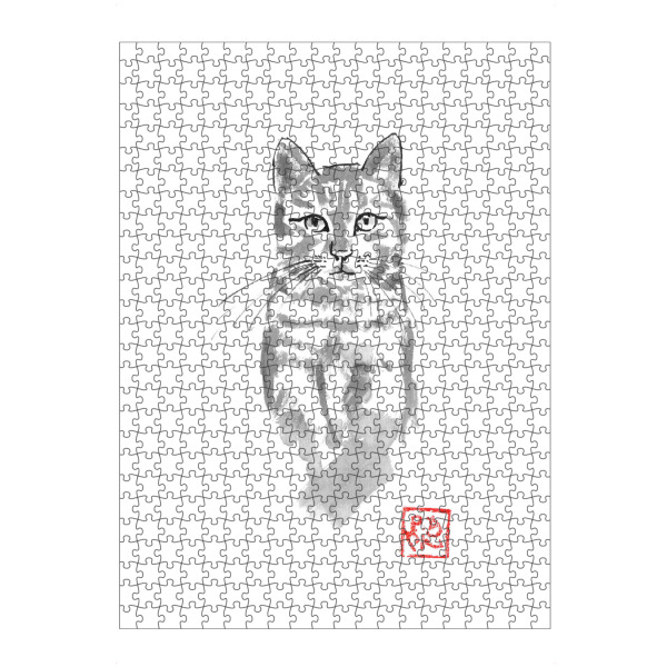 Puzzle Ravensburger "Cat in the tree watch" artboxONE - Tiere,Schwarzweiß - Cat,Nope,Sumie,Japan - Bild cat