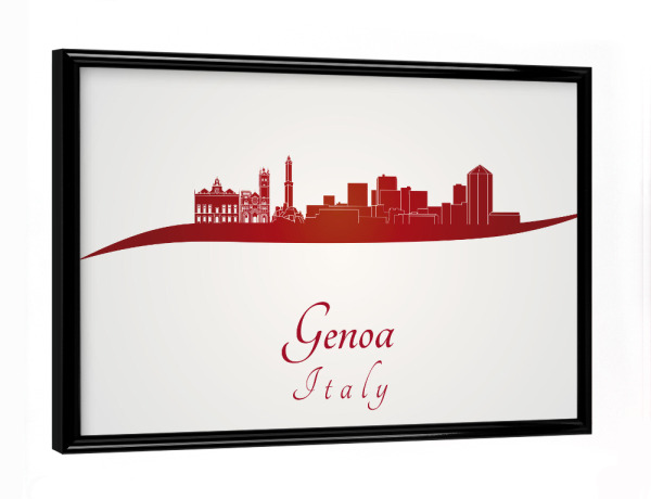 Poster mit schwarzem Rahmen "Genua-Skyline in Rot" artboxONE - Städte