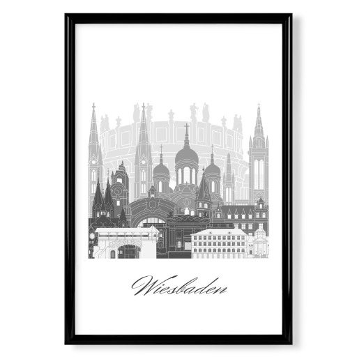 Wiesbadener Skyline schwarz weiß