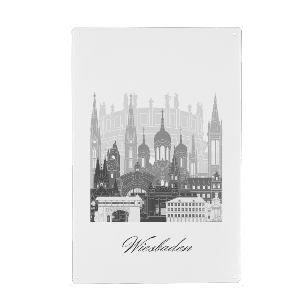 Metall Poster "Wiesbadener Skyline schwarz weiß" artboxONE - Städte,Reise,Architektur