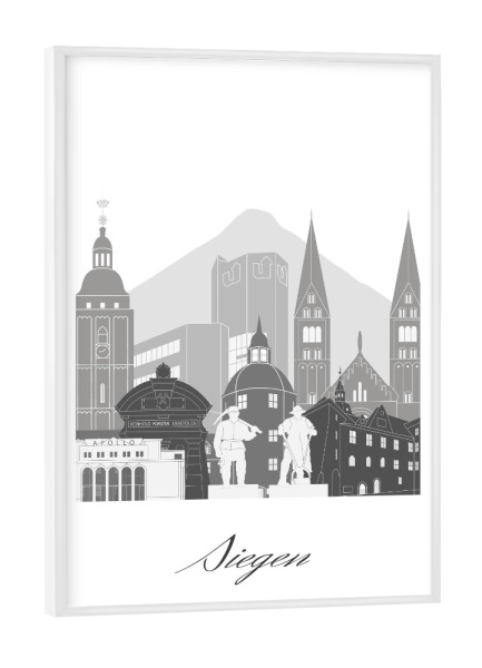 Poster mit weißem Rahmen "Siegen Skyline schwarz-weiß" artboxONE - Städte,Reise,Architektur
