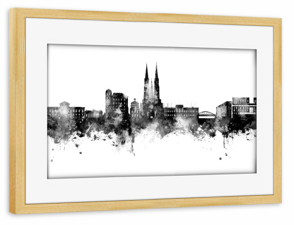 Poster mit Rahmen kiefer "Uppsala Schweden Skyline Schwarz" artboxONE - Städte,Schwarzweiß