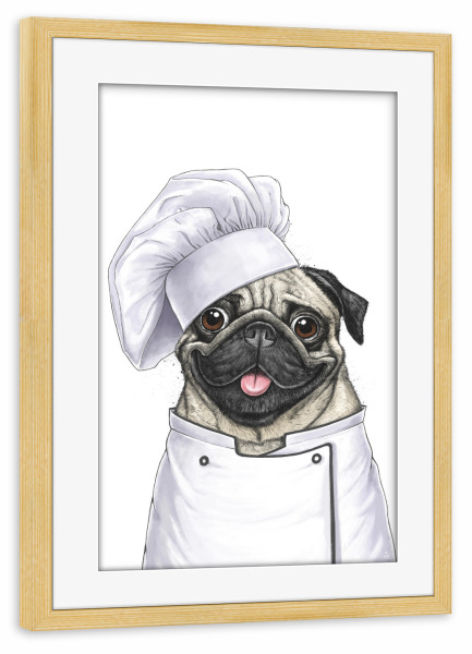 Poster mit Rahmen kiefer "Mops-Chef" artboxONE - Tiere,Essen & Trinken,Lustig