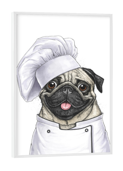 Poster mit weißem Rahmen "Mops-Chef" artboxONE - Tiere,Essen & Trinken,Lustig