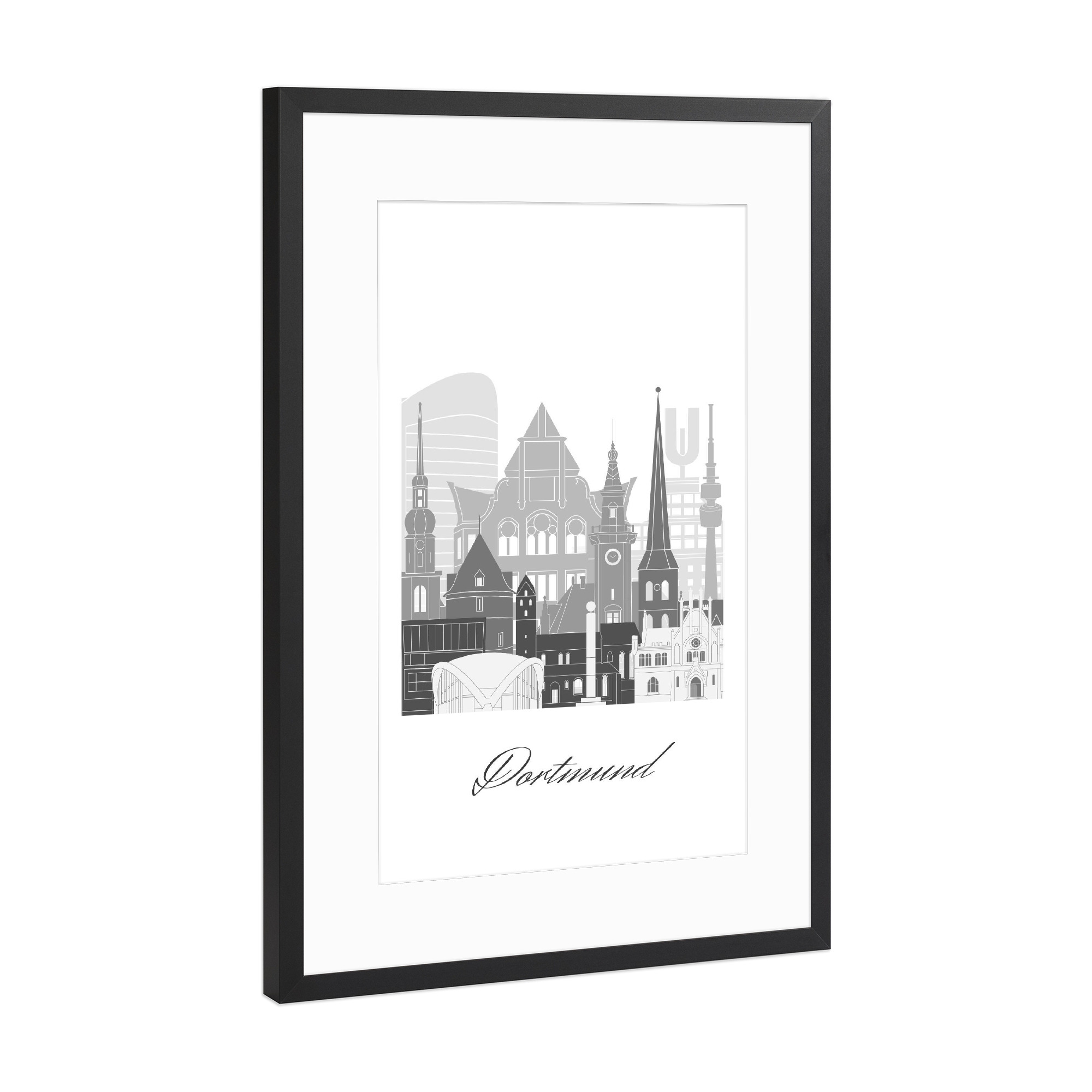 Poster mit Rahmen Schwarz (Metallic) "Dortmunder Skyline" artboxONE - Städte,Reise,Architektur