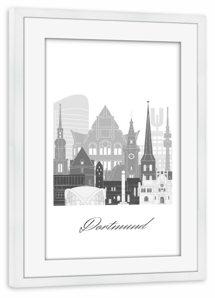 Poster mit Rahmen weiß "Dortmunder Skyline" artboxONE - Städte,Reise,Architektur
