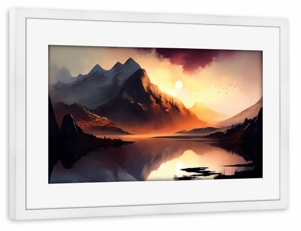 Poster mit Rahmen weiß "Alpine Sonnenuntergangstalmalerei" artboxONE - Natur,Reise