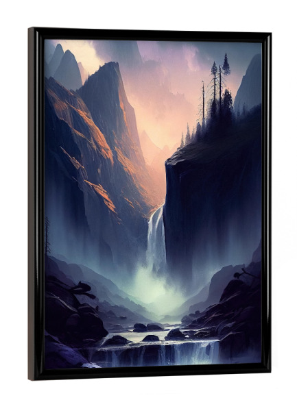 Poster mit schwarzem Rahmen "Dunkle mystische Wasserfallmalerei" artboxONE - Natur