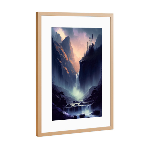 Poster mit Rahmen Kupfer "Dunkle mystische Wasserfallmalerei" artboxONE - Natur