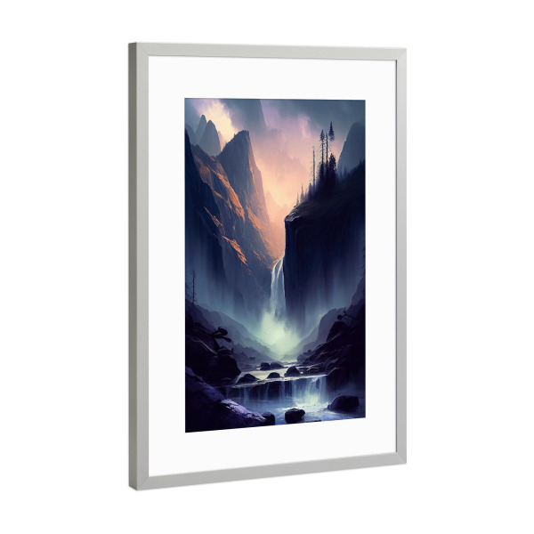 Poster mit Rahmen Silber "Dunkle mystische Wasserfallmalerei" artboxONE - Natur