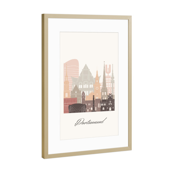 Poster mit Rahmen Gold "Dortmunder Skyline - Boho" artboxONE - Städte,Reise,Architektur