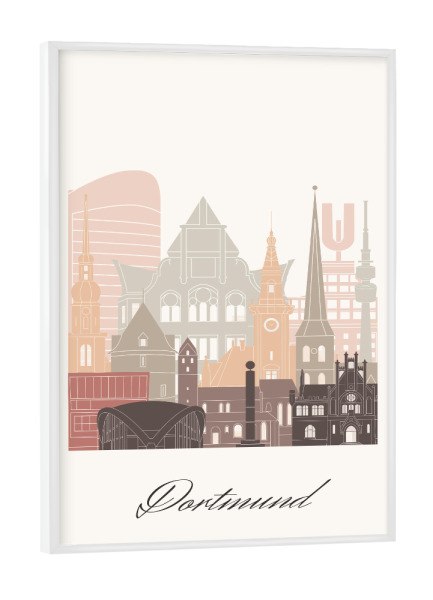 Poster mit weißem Rahmen "Dortmunder Skyline - Boho" artboxONE - Städte,Reise,Architektur
