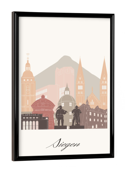 Poster mit schwarzem Rahmen "Skyline von Siegen in Terrakotta" artboxONE - Städte,Reise,Architektur
