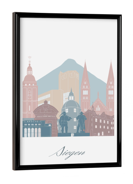 Poster mit schwarzem Rahmen "Siegener Skyline in Erdtönen" artboxONE - Städte,Reise,Architektur