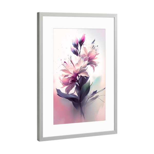 Poster mit Rahmen Silber "Rosa Aquarellblume" artboxONE - Floral