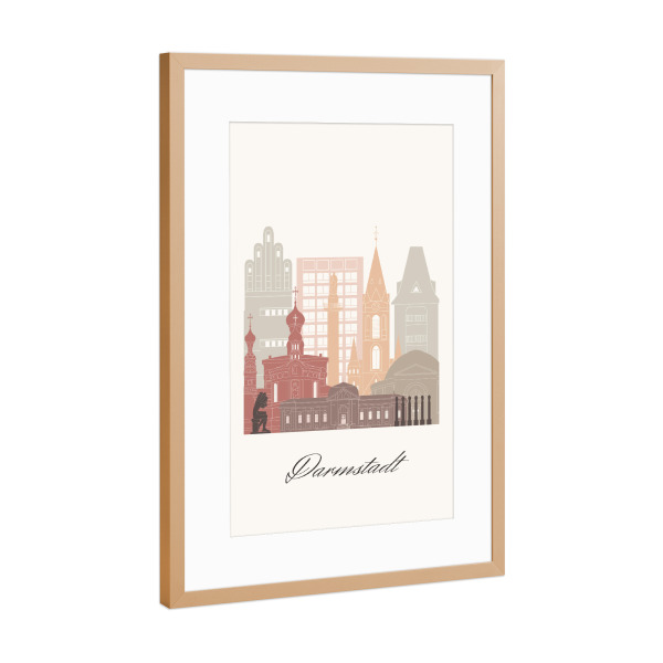 Poster mit Rahmen Kupfer "Darmstadt Skyline in Terrakotta" artboxONE - Städte,Reise,Architektur
