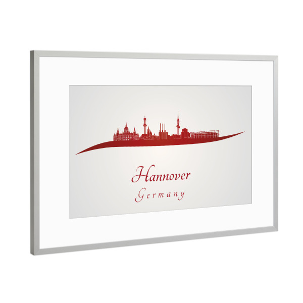 Poster mit Rahmen Silber "Hannovers Skyline in Rot" artboxONE - Städte