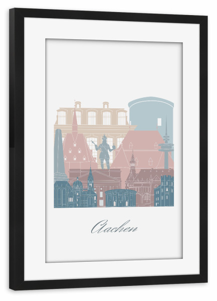 Poster mit Rahmen schwarz "Aachen Skyline Erdtöne Stil" artboxONE - Städte,Reise,Architektur
