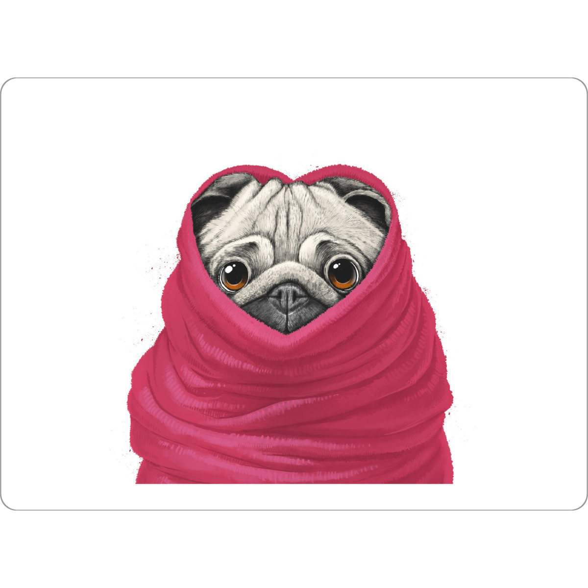 Tischset "Mops in eine warme Decke" artboxONE - Tiere,Liebe - Mops,Möpse,Hund,Hunde,Tier,Tiere,Haustiere,Decke,Liebe,Herz,Kunstwerk,Digitale malerei
