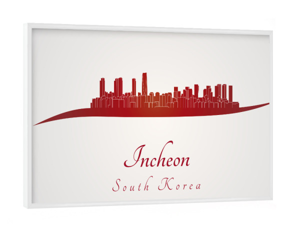 Poster mit weißem Rahmen "Skyline von Incheon in Rot" artboxONE - Städte