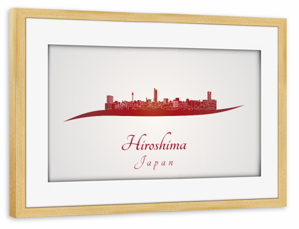 Poster mit Rahmen kiefer "Hiroshima-Skyline in Rot" artboxONE - Städte