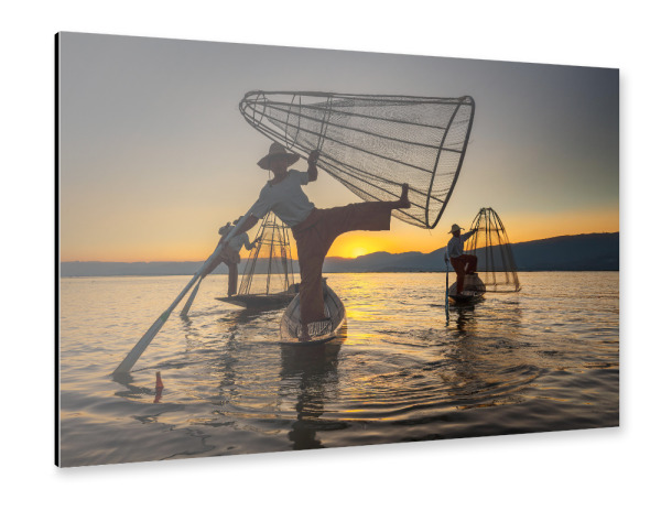Alu-Dibond "Inle See Fischer" 30x20 cm artboxONE