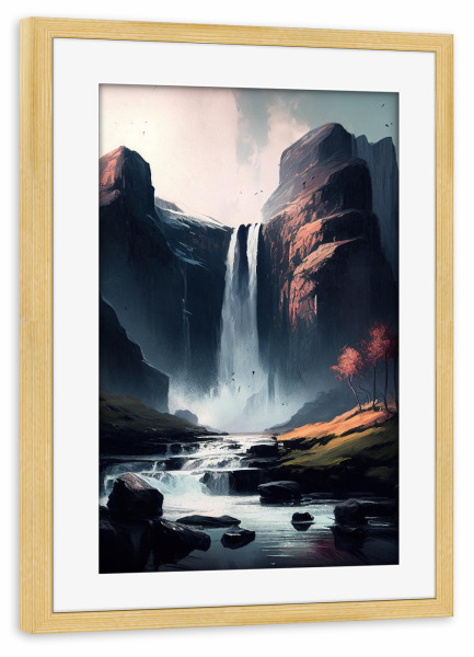 Poster mit Rahmen kiefer "Massive alpine Wasserfallmalerei" artboxONE - Natur,Reise