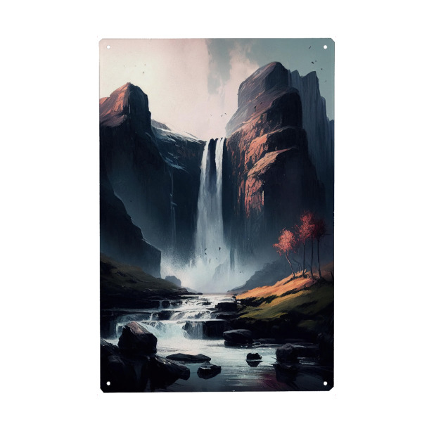 Metall Poster "Massive alpine Wasserfallmalerei" artboxONE - Natur,Reise