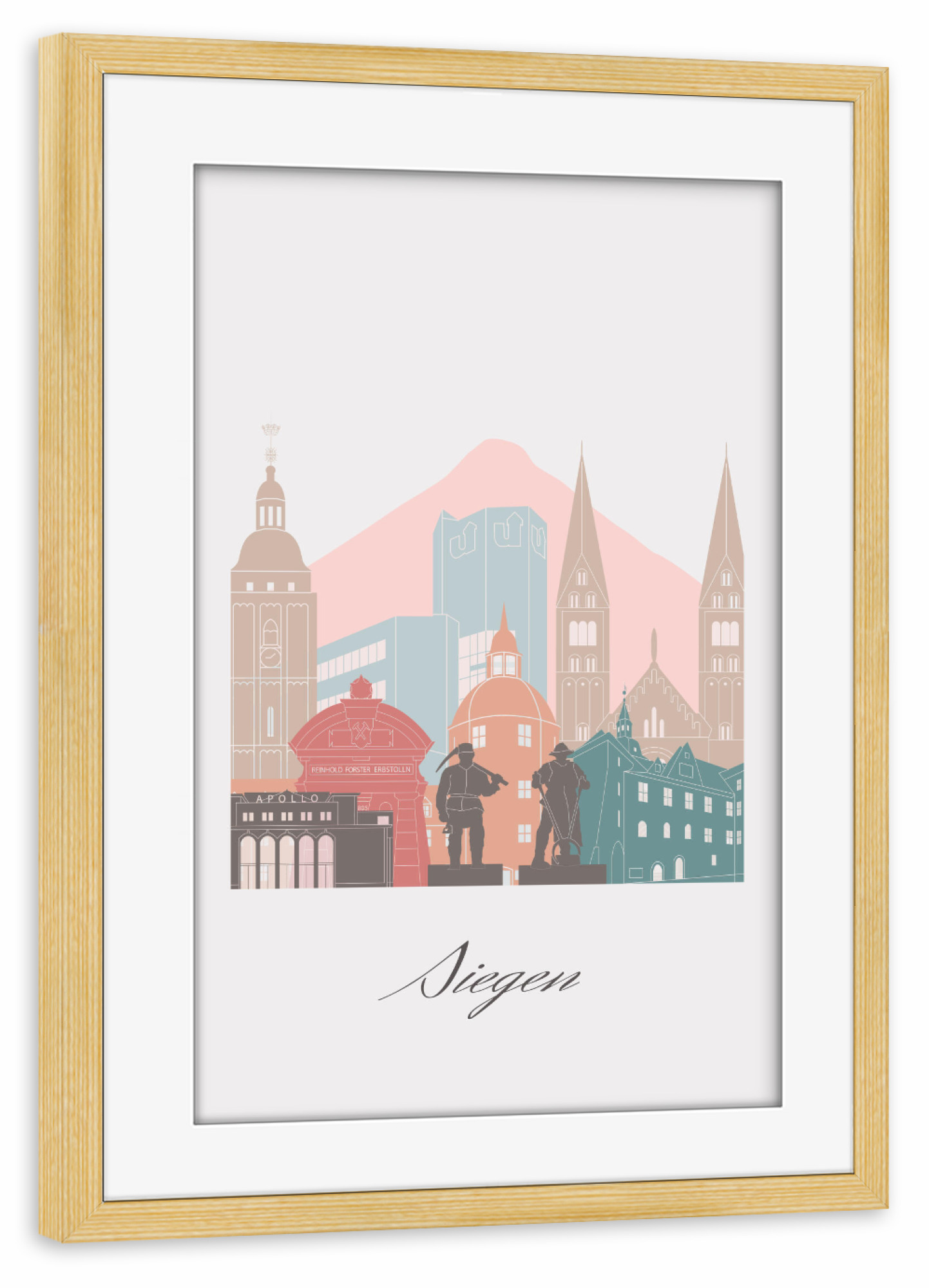 Poster mit Rahmen kiefer "Siegen-Skyline-Pastellstil" artboxONE - Städte,Reise,Architektur