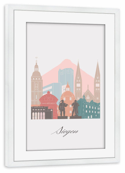 Poster mit Rahmen weiß "Siegen-Skyline-Pastellstil" artboxONE - Städte,Reise,Architektur