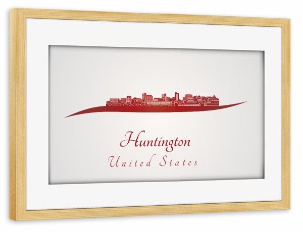 Poster mit Rahmen kiefer "Huntington-Skyline in Rot" artboxONE - Städte
