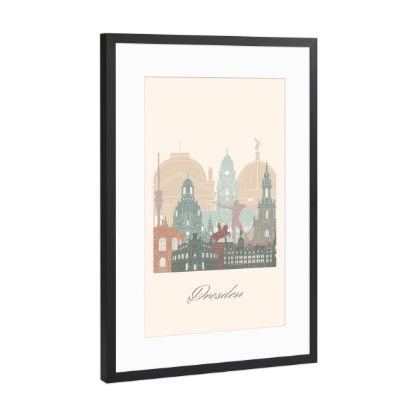 Poster mit Rahmen Schwarz (Metallic) "Dresdner Skyline in Salbeigrün" artboxONE - Städte,Reise,Architektur,Städte / Dresden