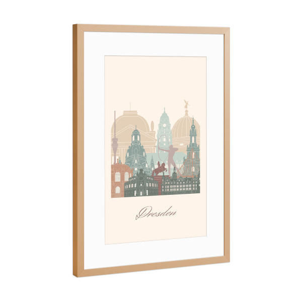 Poster mit Rahmen Kupfer "Dresdner Skyline in Salbeigrün" artboxONE - Städte,Reise,Architektur,Städte / Dresden
