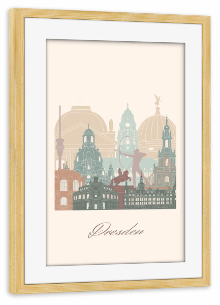 Poster mit Rahmen kiefer "Dresdner Skyline in Salbeigrün" artboxONE - Städte,Reise,Architektur,Städte / Dresden