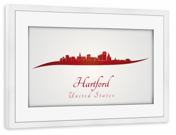 Poster mit Rahmen weiß "Hartford-Skyline in Rot" artboxONE - Städte