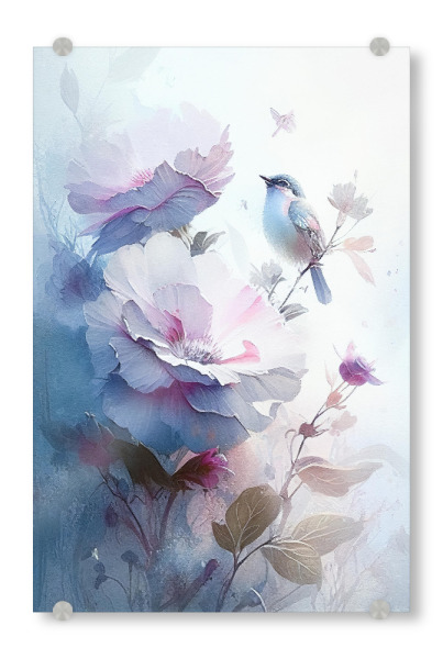 Acrylglasbild "Vogel mit verträumten Blumen" artboxONE - Natur,Floral,Tiere