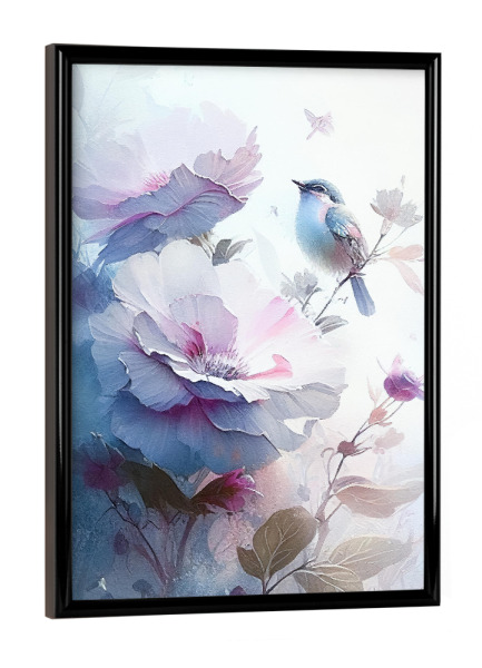 Poster mit schwarzem Rahmen "Vogel mit verträumten Blumen" artboxONE - Natur,Floral,Tiere