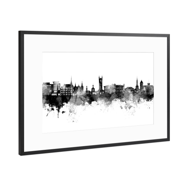 Poster mit Rahmen Schwarz (Metallic) "Vevey Schweiz Skyline Schwarz" artboxONE - Städte,Schwarzweiß