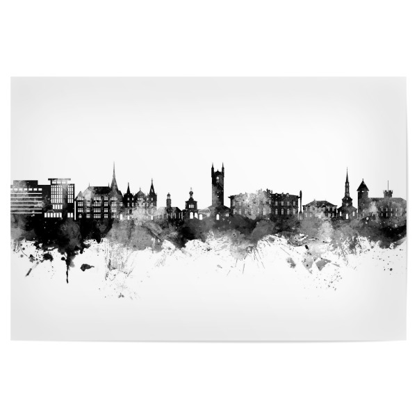 Poster "Vevey Schweiz Skyline Schwarz" artboxONE - Städte,Schwarzweiß - Vevey,Schweiz,Skyline,Stadtbild,Stadtbild,Aquarell,Malerei