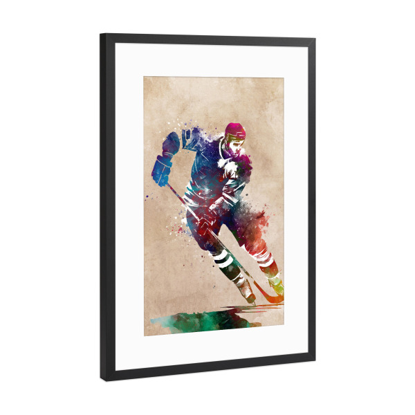 Poster mit Rahmen Schwarz (Metallic) "Hockeyspieler Sportkunst A" artboxONE - Sport - Eishockey,Sport,Sport,Spieler,Hockey