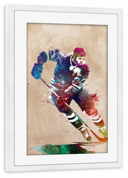 Poster mit Rahmen weiß "Hockeyspieler Sportkunst A" artboxONE - Sport - Eishockey,Sport,Sport,Spieler,Hockey