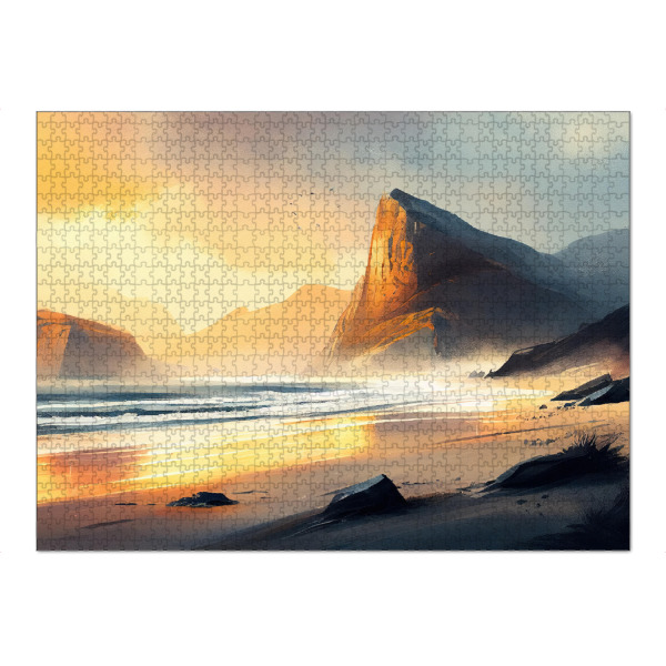 Puzzle Ravensburger "Yellow glowing beach sunset" artboxONE - Natur,Reise / Strand und Meer