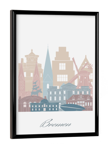 Poster mit schwarzem Rahmen "Bremer Skyline in Erdtönen" artboxONE - Städte,Reise,Architektur