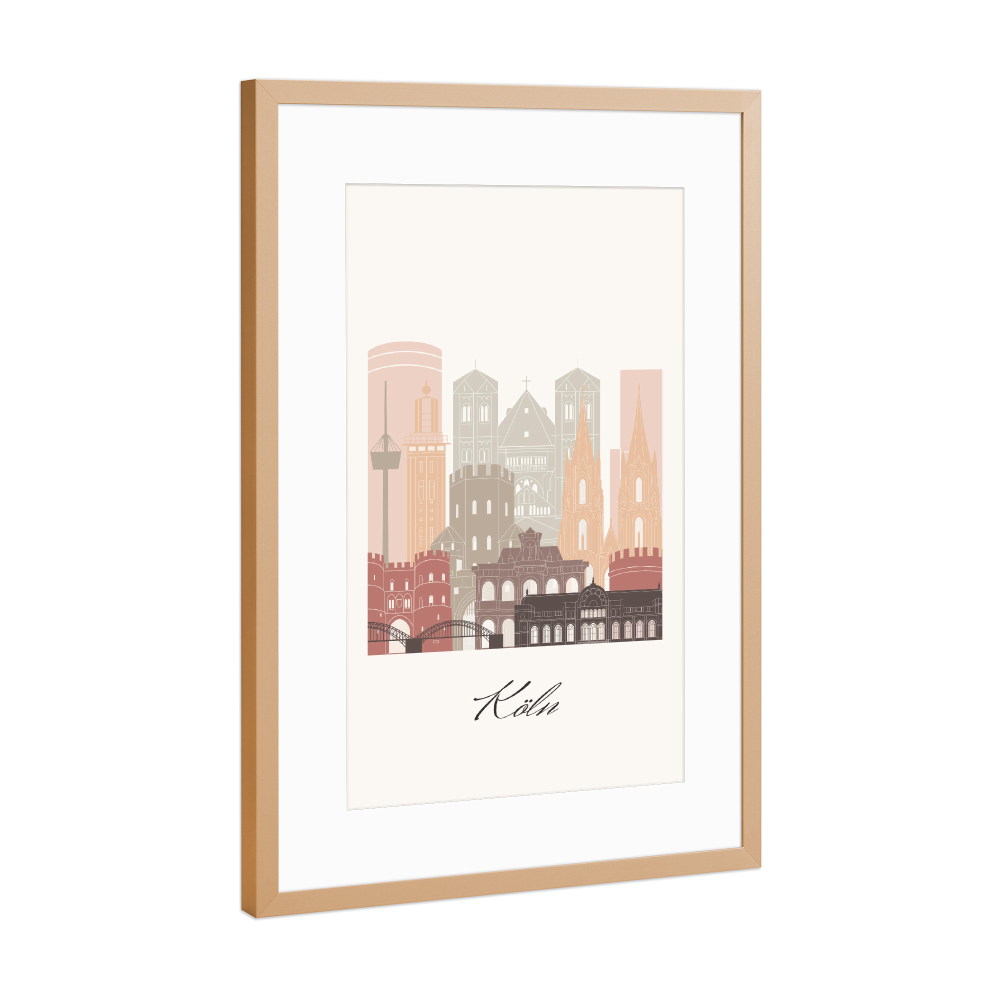 Poster mit Rahmen Kupfer "Kölner Skyline im Terrakotta-Stil" artboxONE - Städte,Städte / Köln,Reise,Architektur
