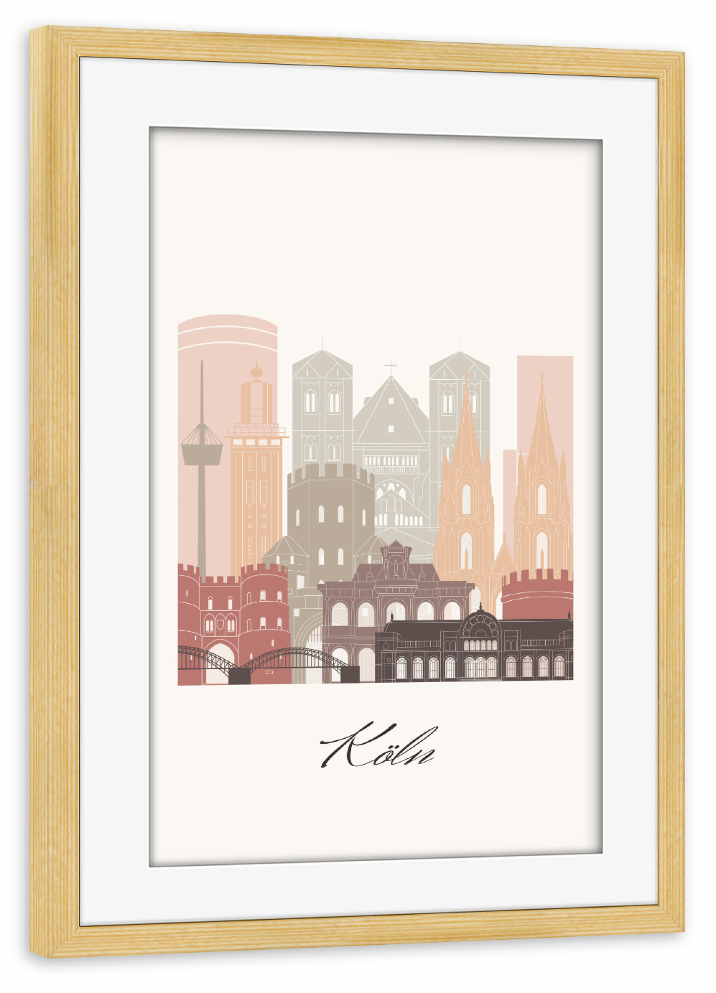 Poster mit Rahmen kiefer "Kölner Skyline im Terrakotta-Stil" artboxONE - Städte,Städte / Köln,Reise,Architektur